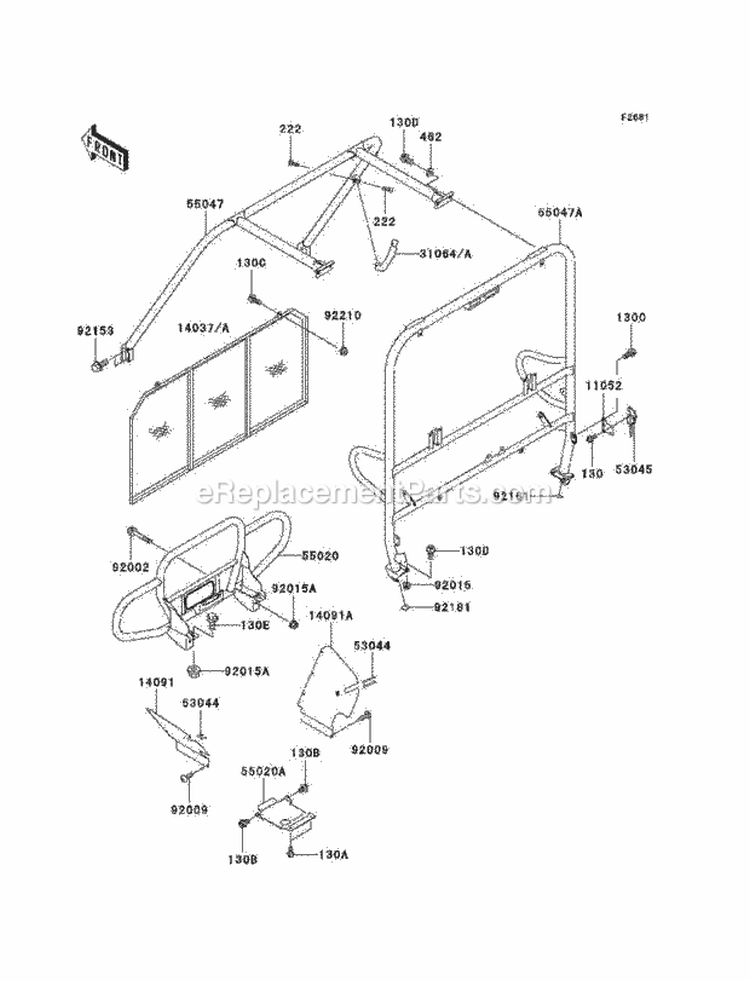 Guards/Cab Frame Diagram and Parts List for KAF950-B3 2005 Kawasaki 