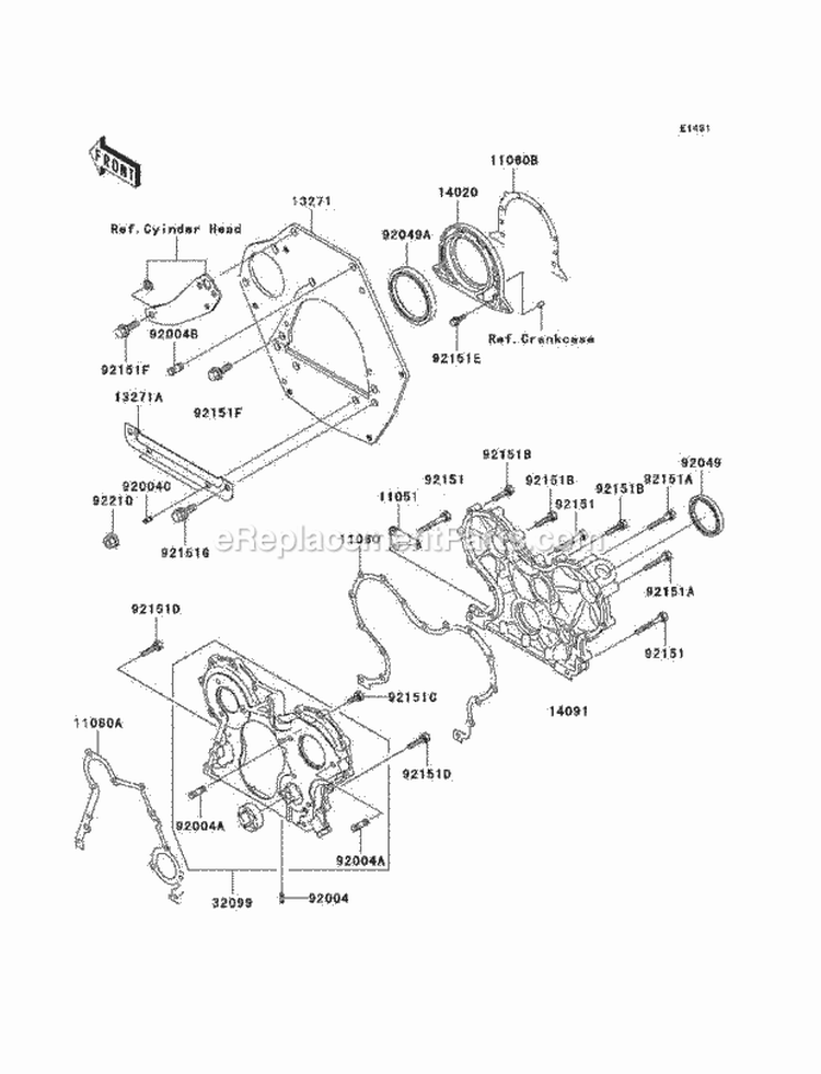 Engine Covers Diagram and Parts List for KAF950-B3 2005 Kawasaki 