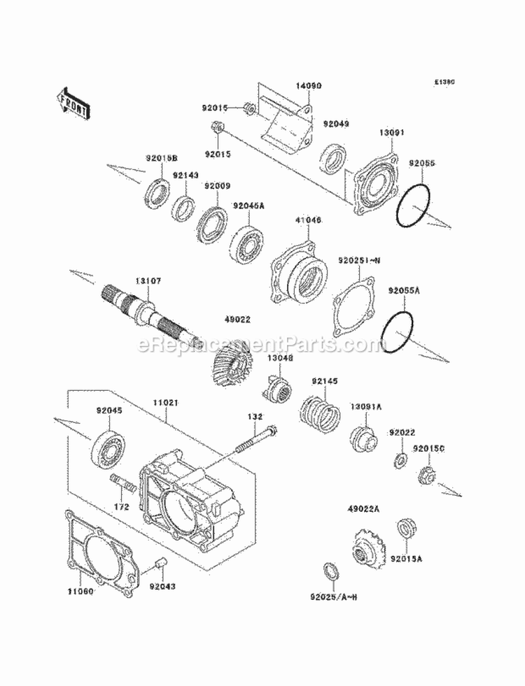 Bevel Gear Case Diagram and Parts List for KAF950-B3 2005 Kawasaki 