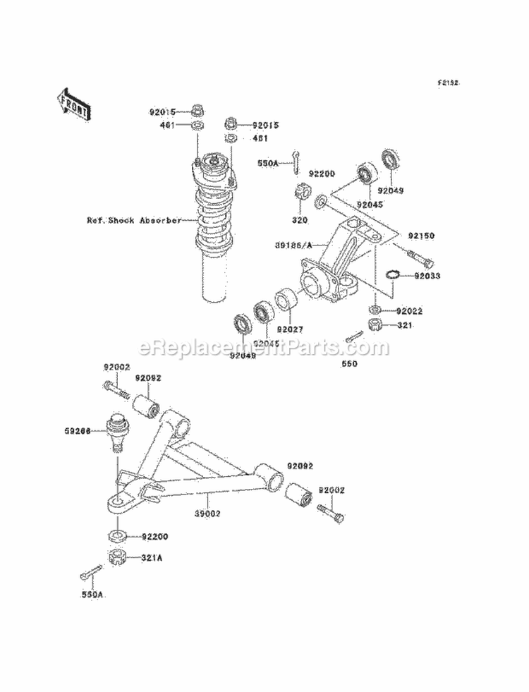 Front Suspension Diagram and Parts List for KAF950-B3 2005 Kawasaki 