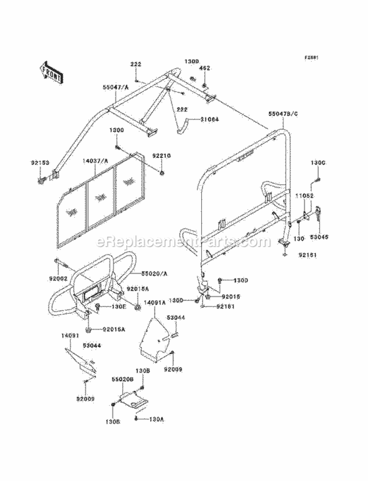 Guards/Cab Frame Diagram and Parts List for KAF950-B7F 2007 Kawasaki 