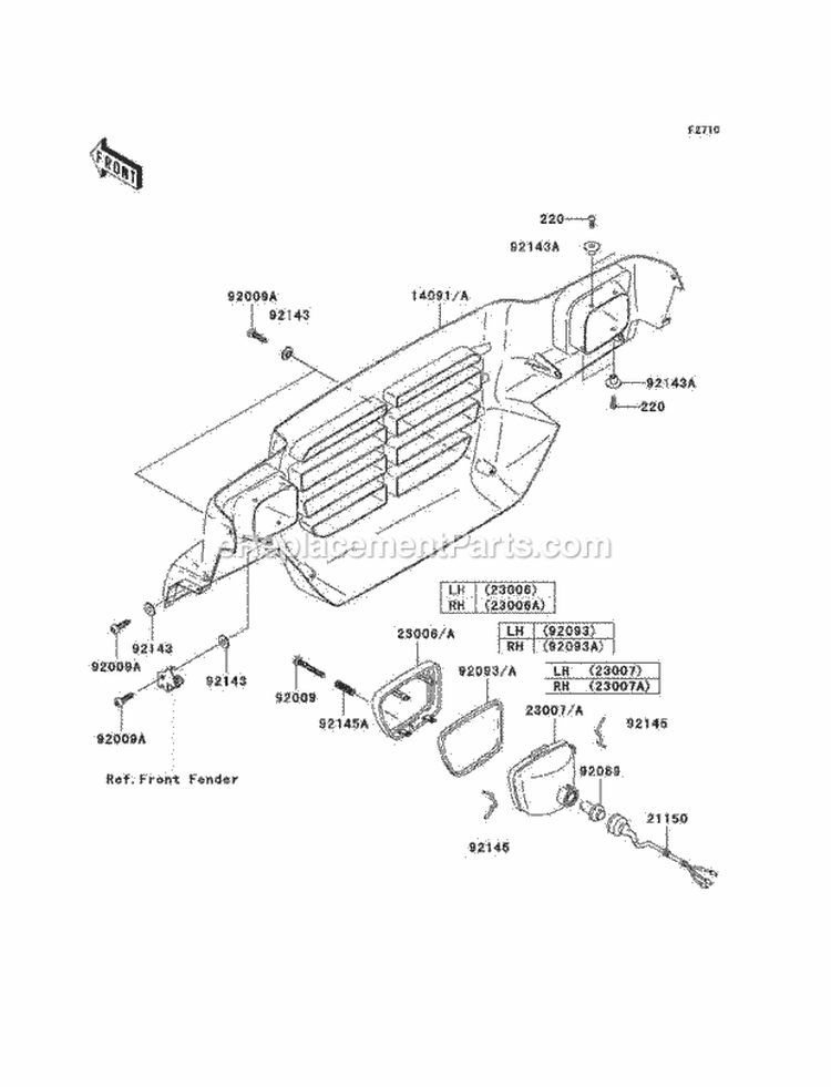 Headlights Diagram and Parts List for KAF620-J7F 2007 Kawasaki 