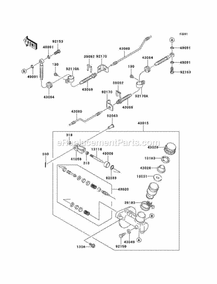 Master Cylinder Diagram and Parts List for KAF950-B7F 2007 Kawasaki 