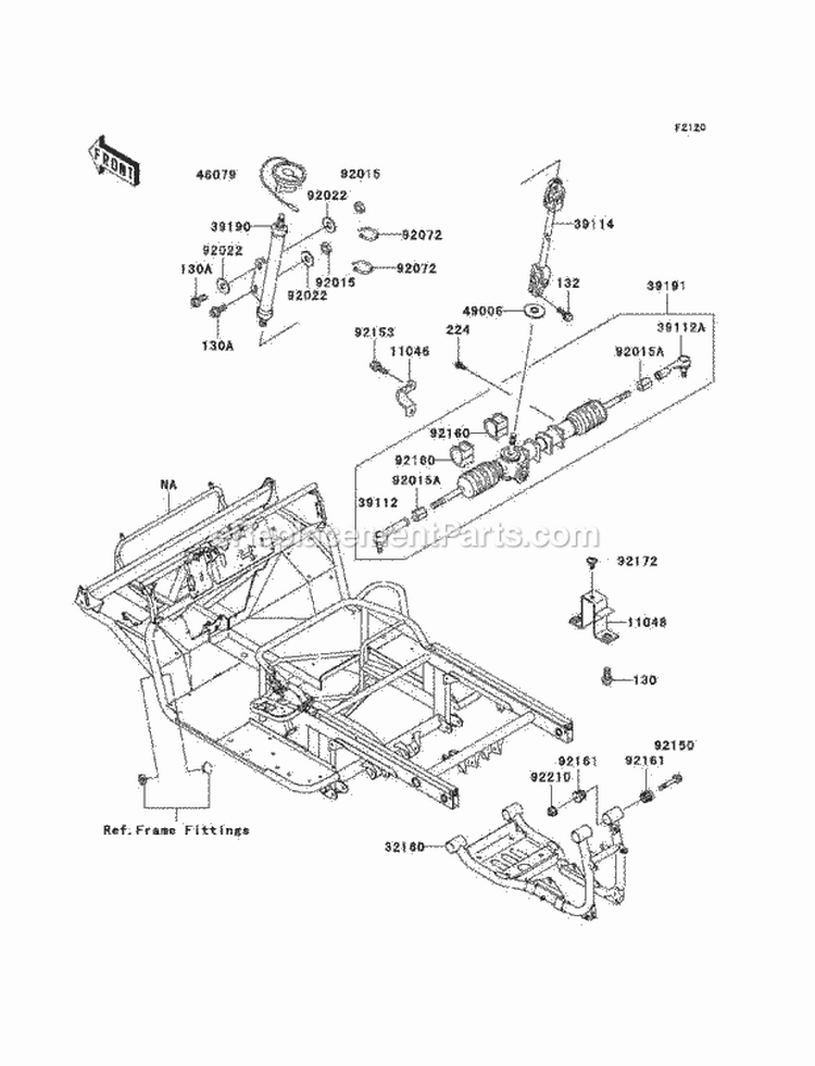 Frame Diagram and Parts List for KAF950-B7F 2007 Kawasaki 