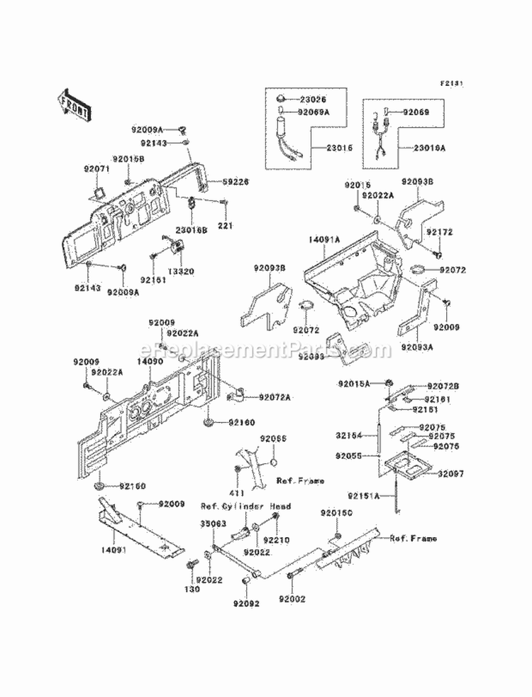 Frame Fittings Diagram and Parts List for KAF950-B7F 2007 Kawasaki 