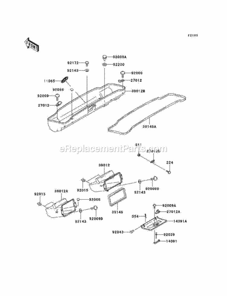 Front Box Diagram and Parts List for KAF950-B7F 2007 Kawasaki 