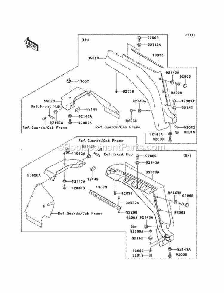 Front Fenders Diagram and Parts List for KAF950-B7F 2007 Kawasaki 