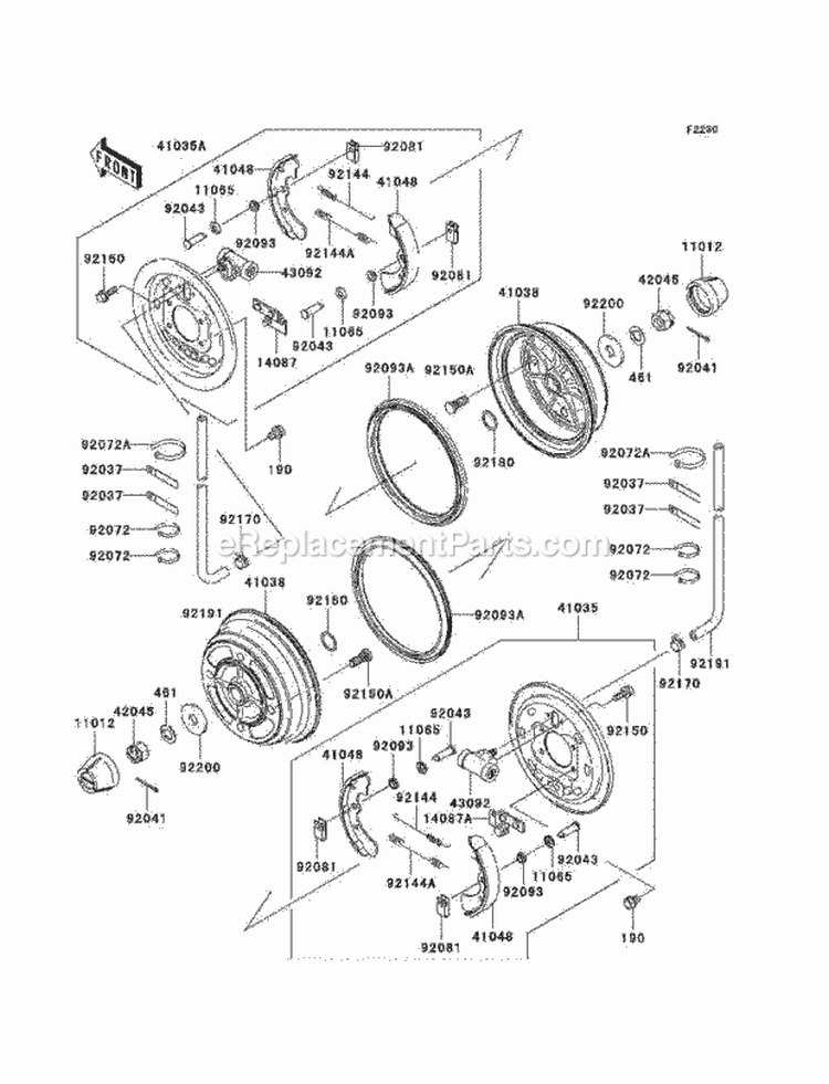 Front Hubs/Brakes Diagram and Parts List for KAF950-B3 2005 Kawasaki 