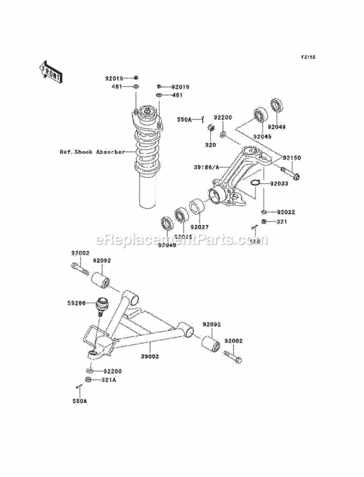 Front Suspension Diagram and Parts List for KAF950-B7F 2007 Kawasaki 