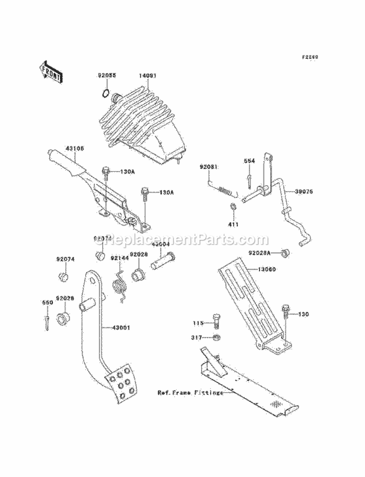 Brake Pedal/Throttle Lever Diagram and Parts List for KAF950-B7F 2007 Kawasaki 