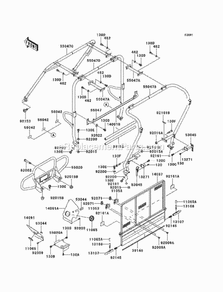 Guards/Cab Frame Diagram and Parts List for KAF950-C7F 2007 Kawasaki 