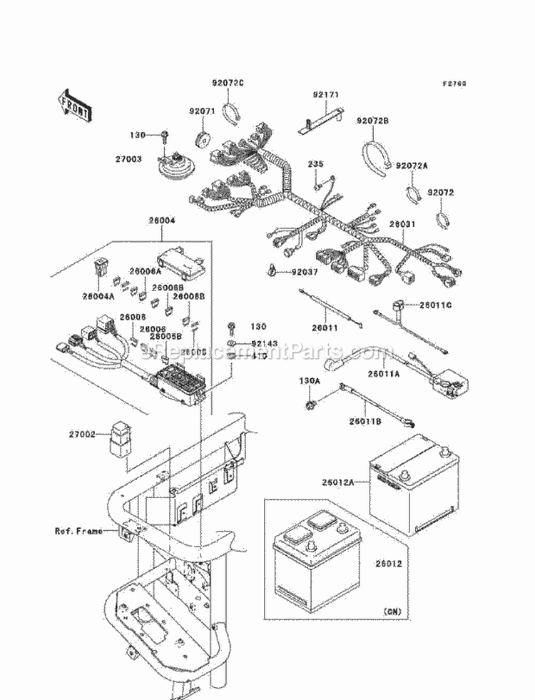 Chassis Electrical Equipment Diagram and Parts List for KAF950-C7F 2007 Kawasaki 