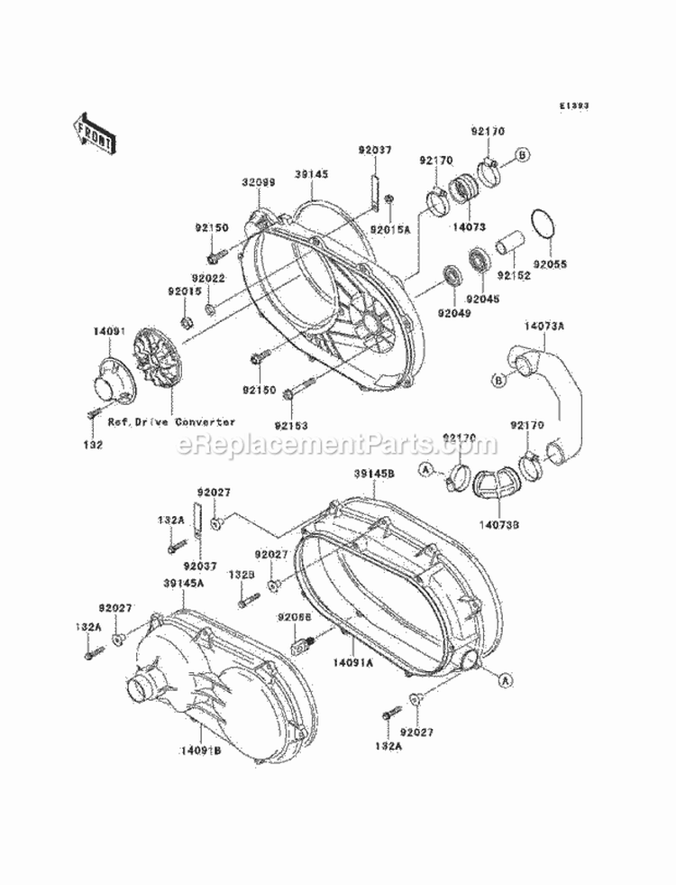 Converter Cover Diagram and Parts List for KAF950-C7F 2007 Kawasaki 