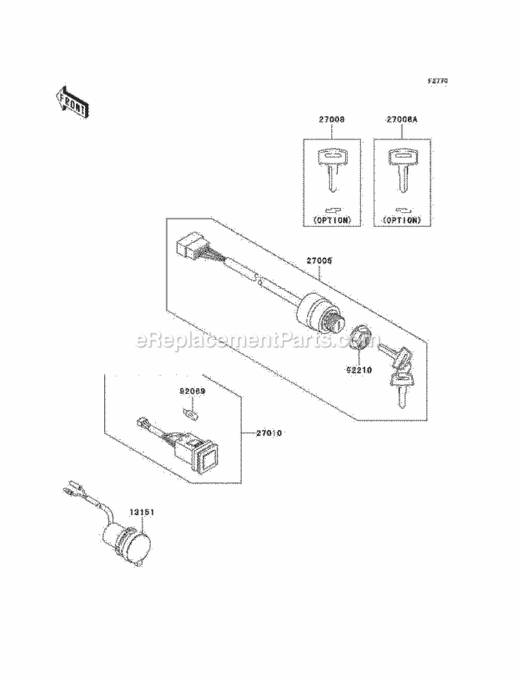 Ignition Switch Diagram and Parts List for KAF620-H2  Kawasaki 