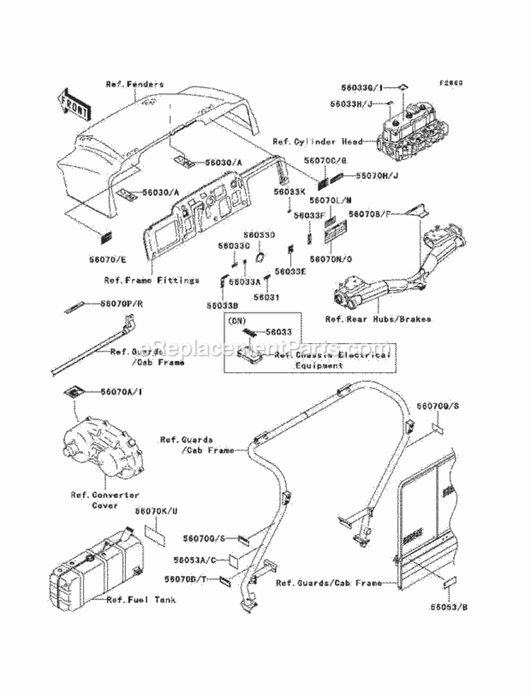 Labels Diagram and Parts List for KAF950-C7F 2007 Kawasaki 
