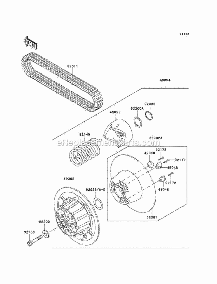 Driven Converter/Drive Belt Diagram and Parts List for KAF950-C7F 2007 Kawasaki 