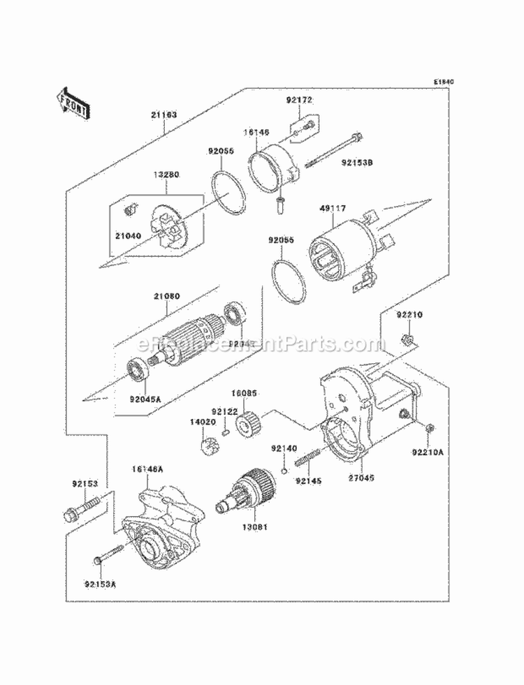 Starter Motor Diagram and Parts List for KAF950-C7F 2007 Kawasaki 