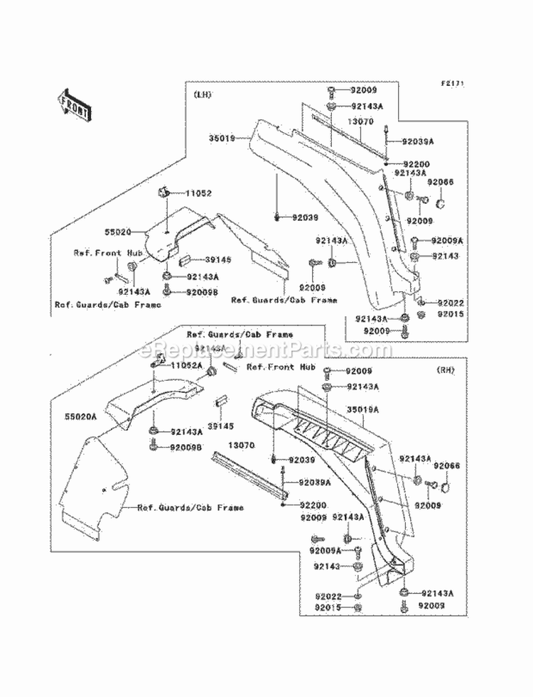 Front Fenders Diagram and Parts List for KAF950-B3 2005 Kawasaki 