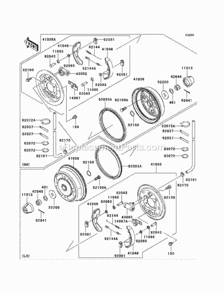 Front Hubs/Brakes Diagram and Parts List for KAF950-C7F 2007 Kawasaki 