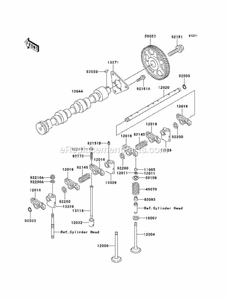 Valves/Camshafts Diagram and Parts List for KAF950-C7F 2007 Kawasaki 