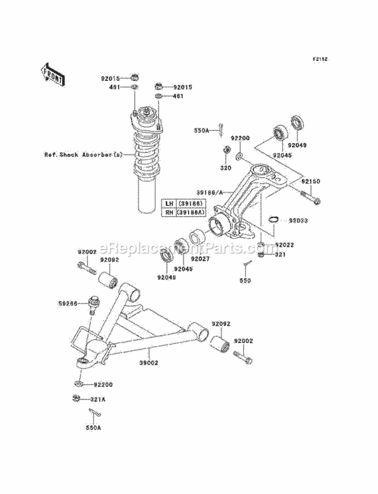 Front Suspension Diagram and Parts List for KAF950-C7F 2007 Kawasaki 