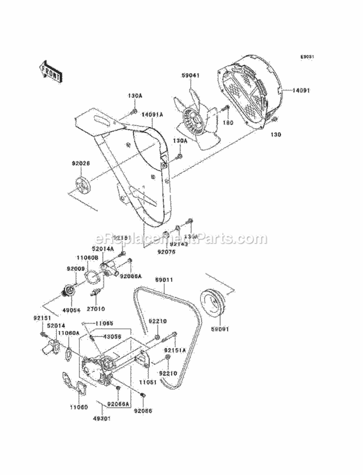 Water Pump Diagram and Parts List for KAF950-B3 2005 Kawasaki 