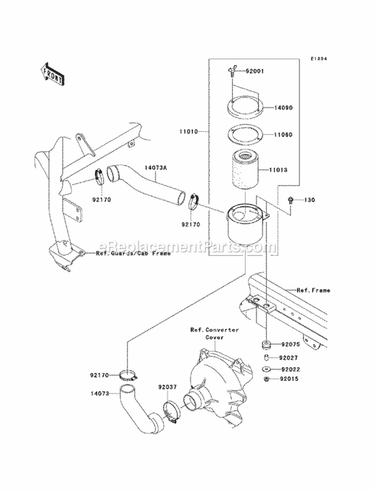 Air Cleaner-Belt Converter Diagram and Parts List for KAF950-FAF 2010 Kawasaki 