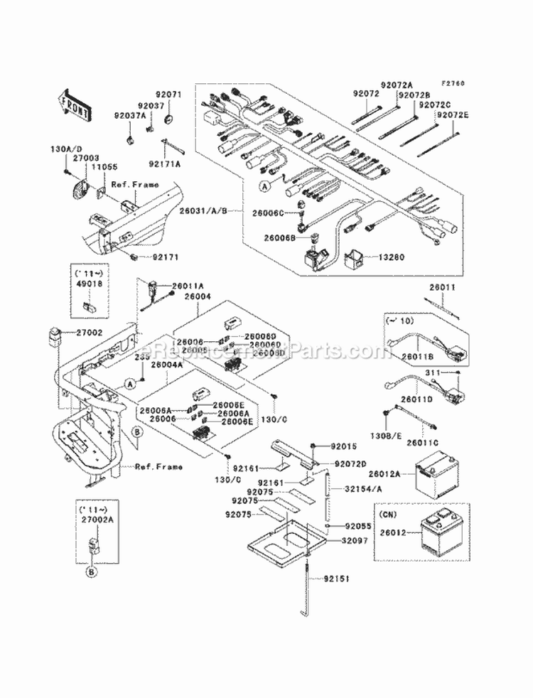 Chassis Electrical Equipment Diagram and Parts List for KAF950-FCF 2012 Kawasaki 