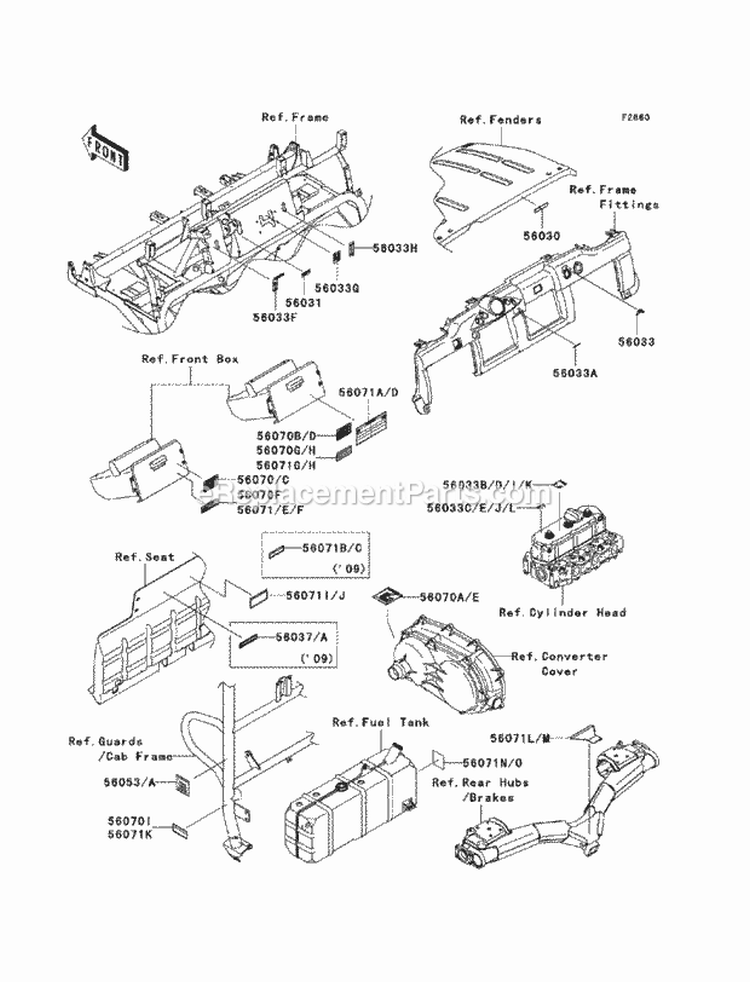 Labels Diagram and Parts List for KAF950-FBF 2011 Kawasaki 