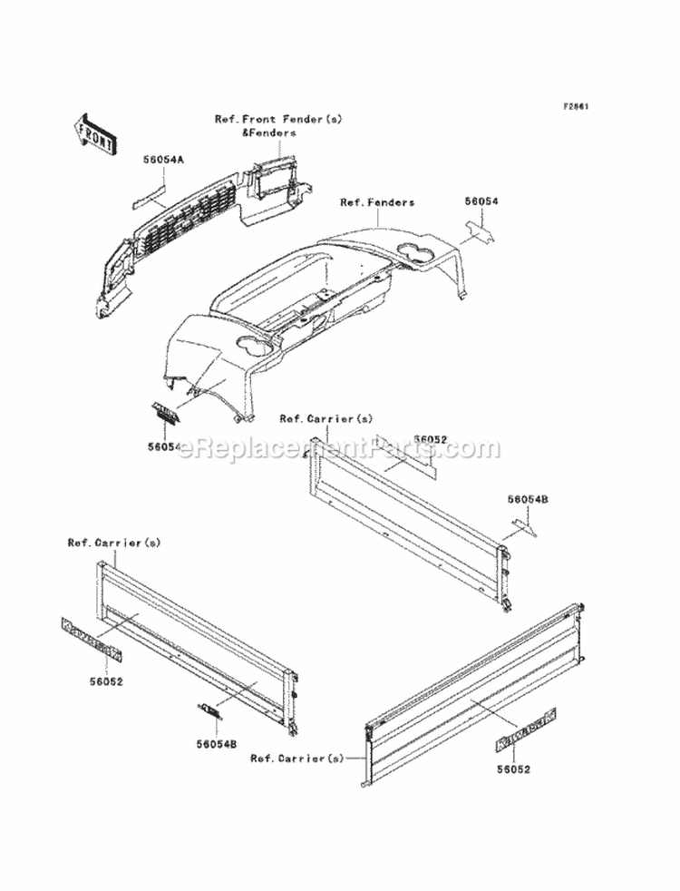 Decals Diagram and Parts List for KAF950-FAF 2010 Kawasaki 