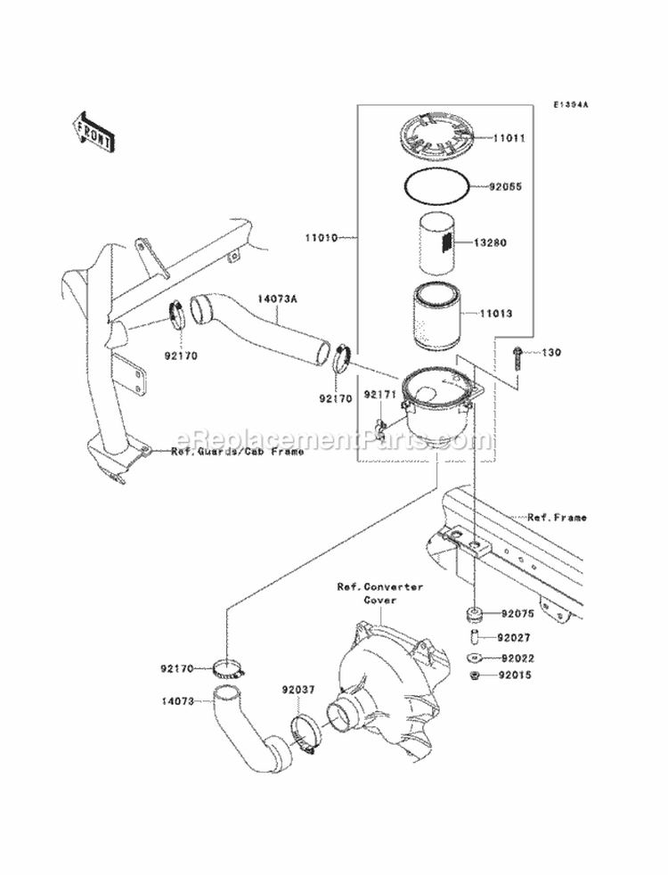 Air Cleaner-Belt Converter Diagram and Parts List for KAF950-FBF 2011 Kawasaki 