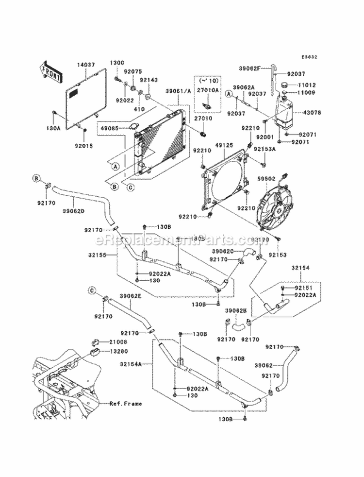 Radiator Diagram and Parts List for KAF950-FBF 2011 Kawasaki 