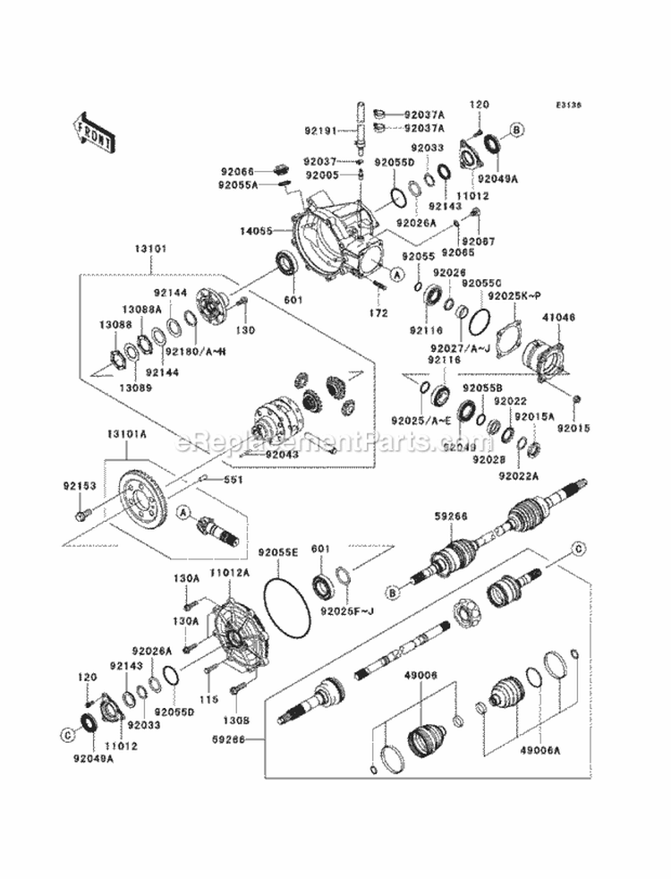 Drive Shaft-Front Diagram and Parts List for KAF950-FCF 2012 Kawasaki 