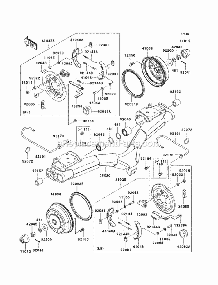 Rear Hubs/Brakes Diagram and Parts List for KAF950-FCF 2012 Kawasaki 