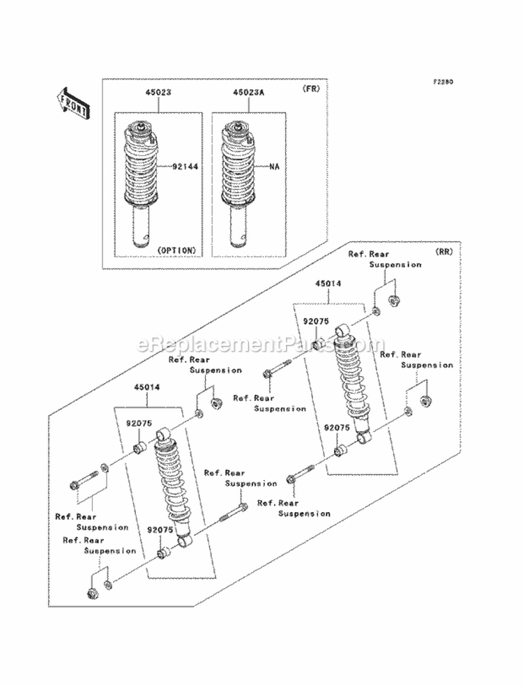 Shock Absorbers Diagram and Parts List for KAF950-B3 2005 Kawasaki 