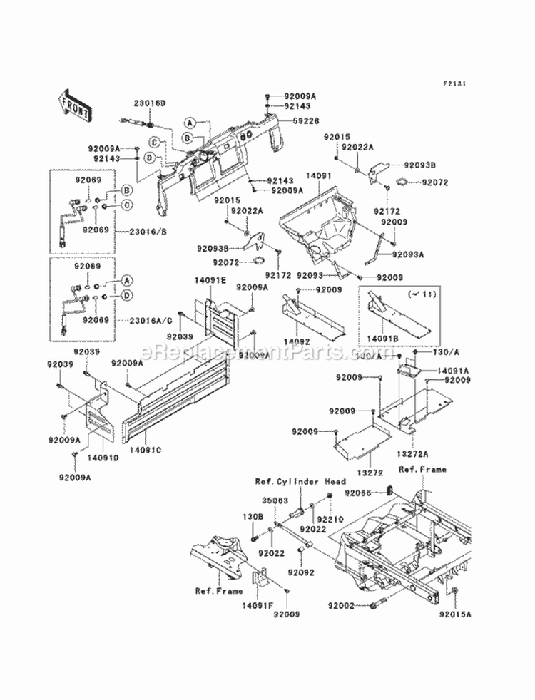 Frame Fittings Diagram and Parts List for KAF950-FCF 2012 Kawasaki 