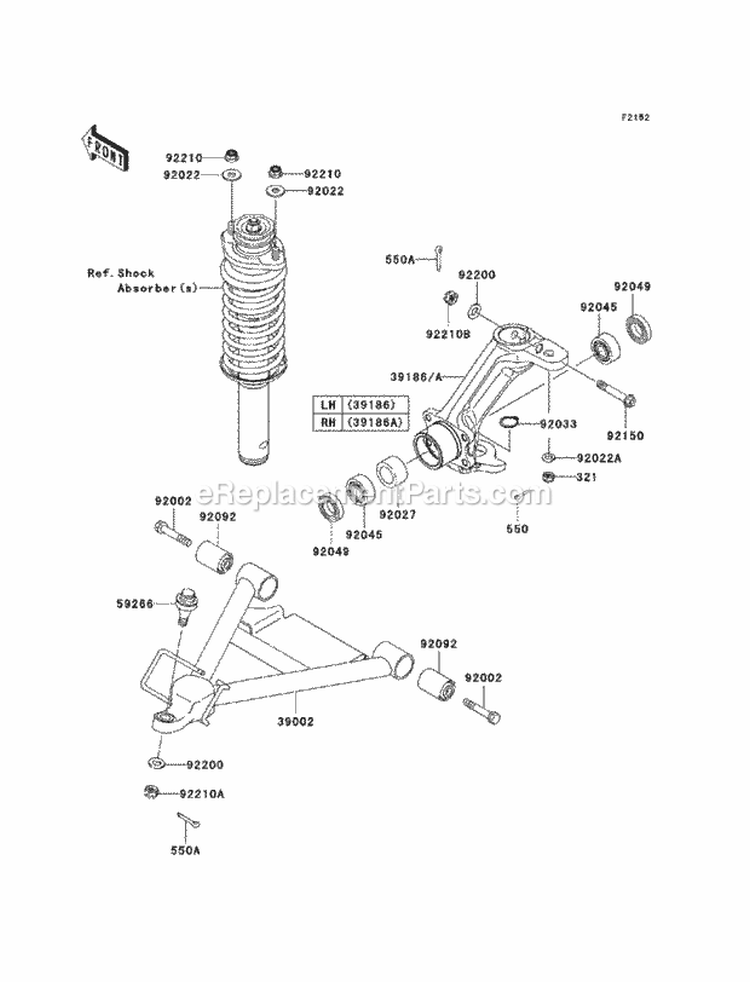 Front Suspension Diagram and Parts List for KAF620-MAF 2010 Kawasaki 