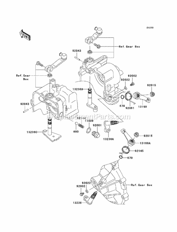Gear Change Mechanism Diagram and Parts List for KAF950-GBF 2011 Kawasaki 