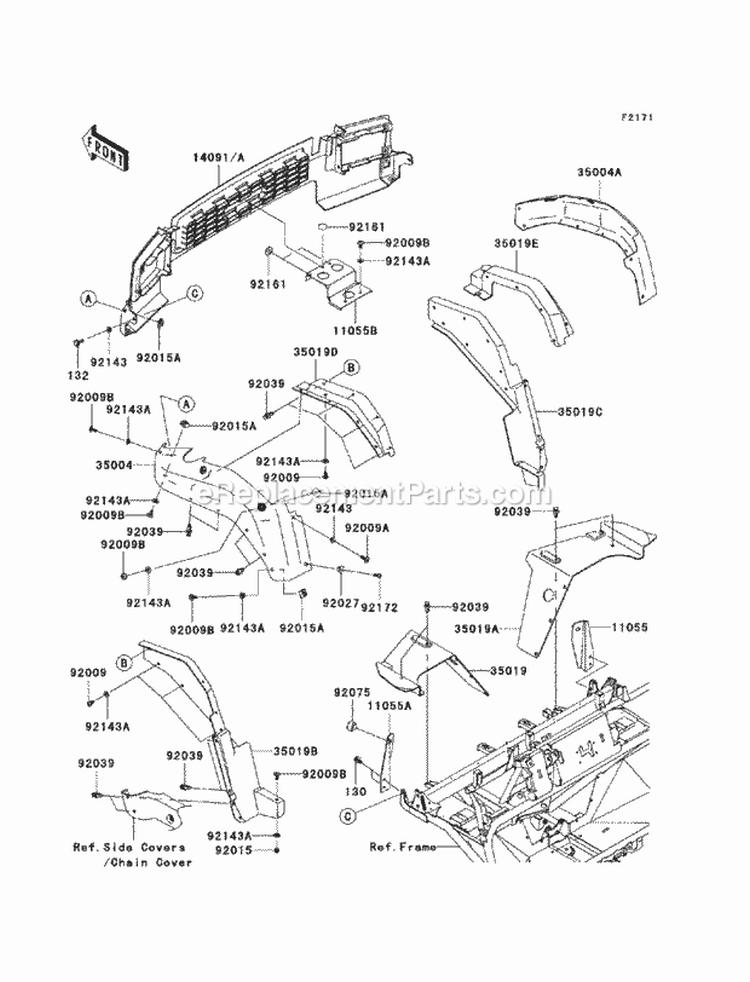 Front Fenders Diagram and Parts List for KAF950-GBF 2011 Kawasaki 