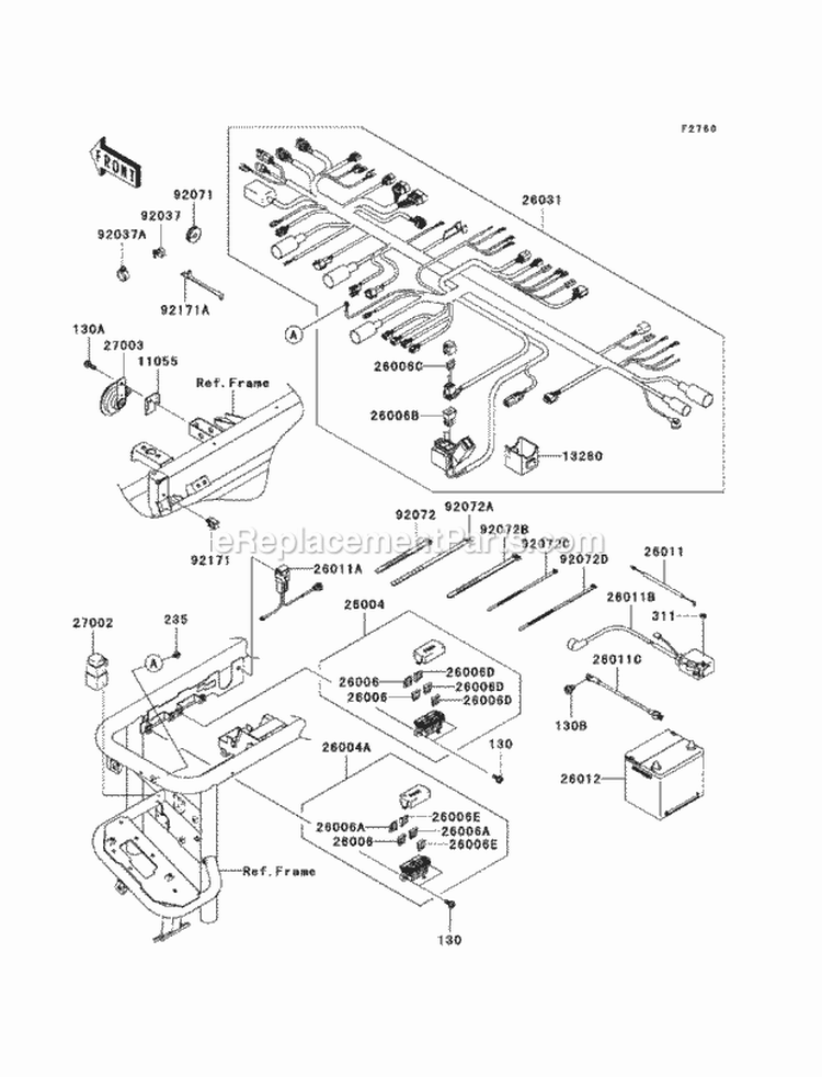 Chassis Electrical Equipment Diagram and Parts List for KAF950-HAF 2010 Kawasaki 
