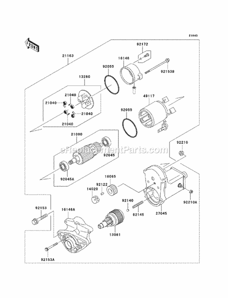 Starter Motor Diagram and Parts List for KAF950-GAF 2010 Kawasaki 