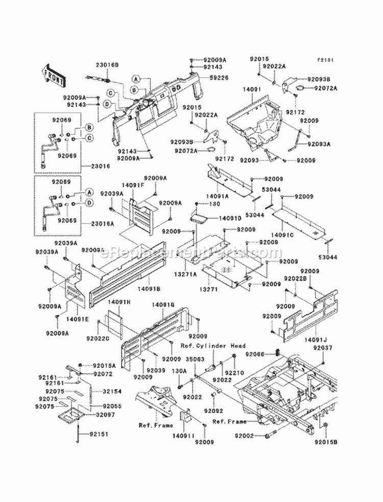 Frame Fittings Diagram and Parts List for KAF950-HAF 2010 Kawasaki 