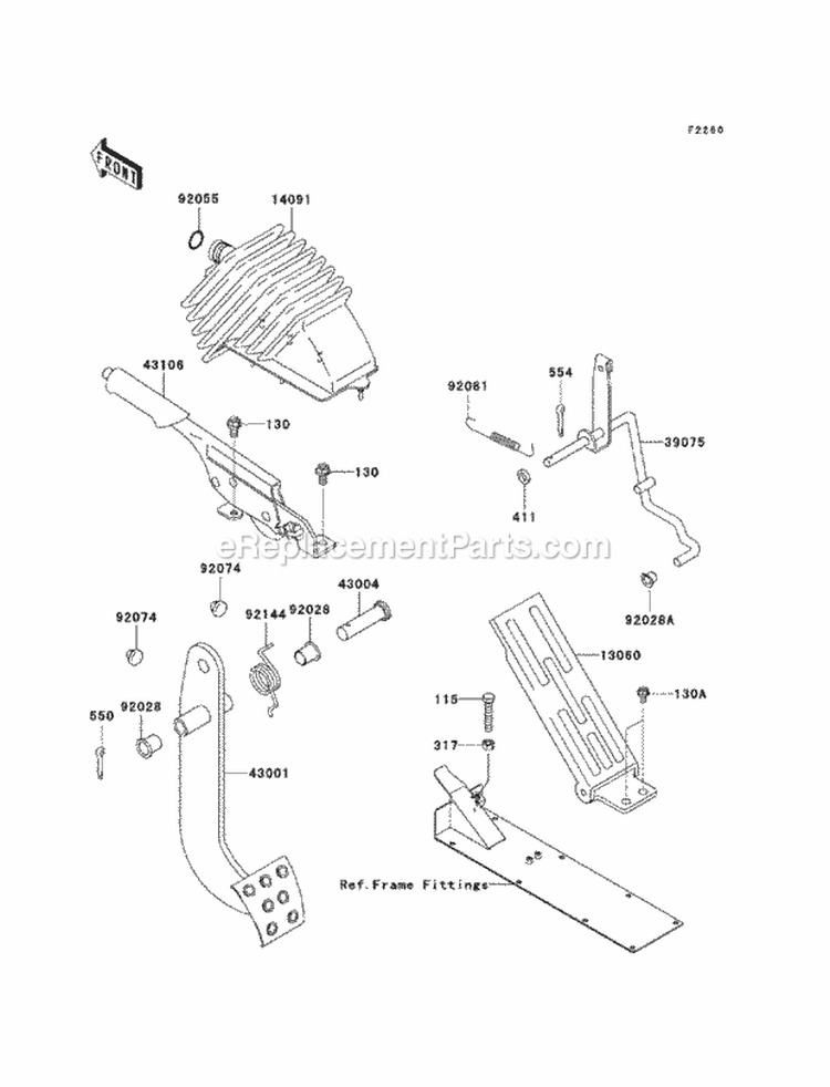 Brake Pedal/Throttle Lever Diagram and Parts List for KAF950-HAF 2010 Kawasaki 