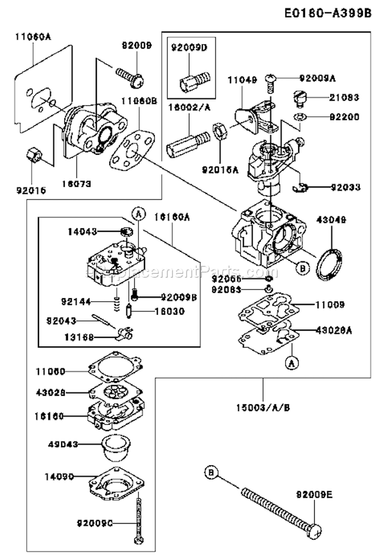 Page B Diagram and Parts List for KBL26A-BS01 HA026F Kawasaki Trimmer