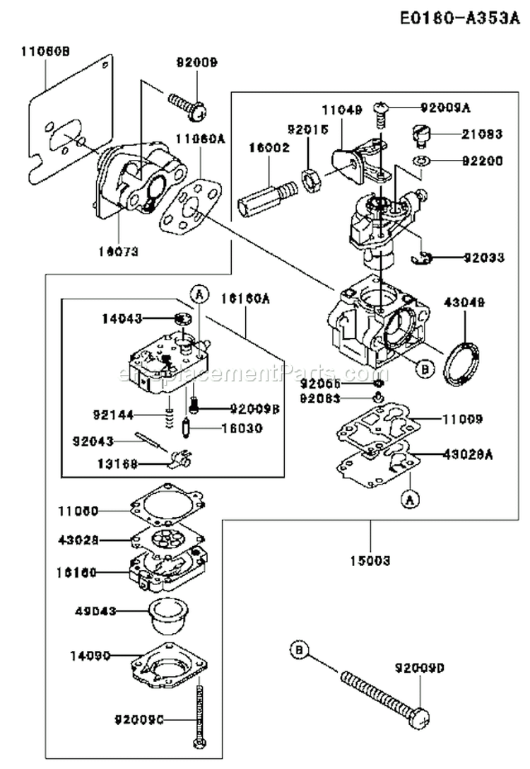 Page B Diagram and Parts List for KBL34A-AS01 HA034F Kawasaki Trimmer