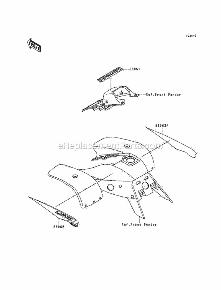 Decals, Red Diagram and Parts List for KEF300-A4 1998 Kawasaki 
