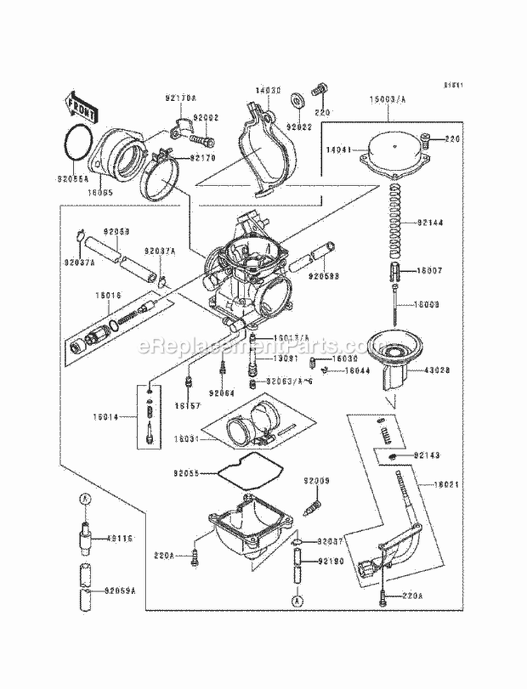 Carburetor Diagram and Parts List for KEF300-A5 1999 Kawasaki 