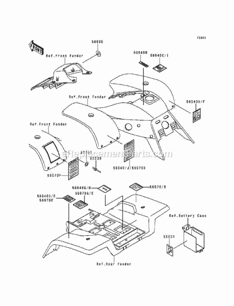 Labels Diagram and Parts List for KEF300-A5 1999 Kawasaki 