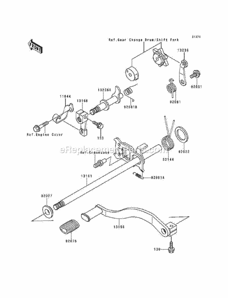 Gear Change Mechanism Diagram and Parts List for KEF300-A5 1999 Kawasaki 