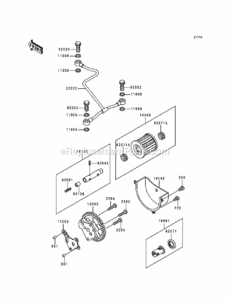 Oil Pump/Oil Filter Diagram and Parts List for KEF300-A5 1999 Kawasaki 